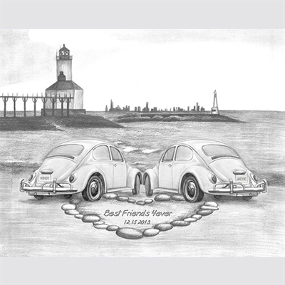 Love Bugs II Pencil Sketch Print with Custom Text,by myDaVinci - myDaVinci
